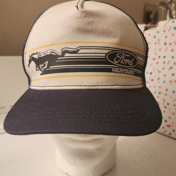 Ford Mustang Hat. Blue /White  Mesh SnapBack Baseball Trucker Cap. - Picture 5 of 7